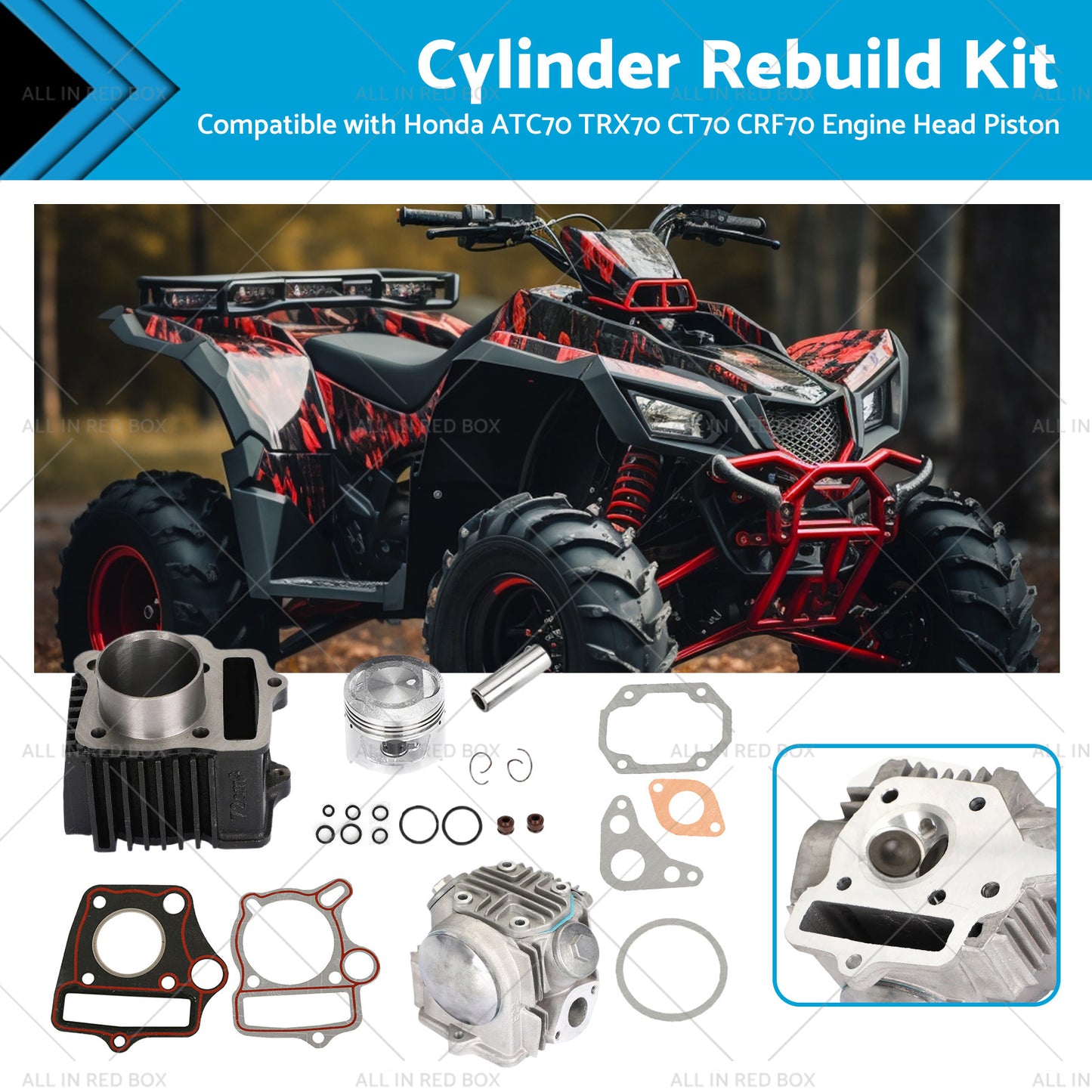 Top End Rebuild Kit Suitable For Honda ATC70 TRX70 CT70 CRF70 Engine Head Piston