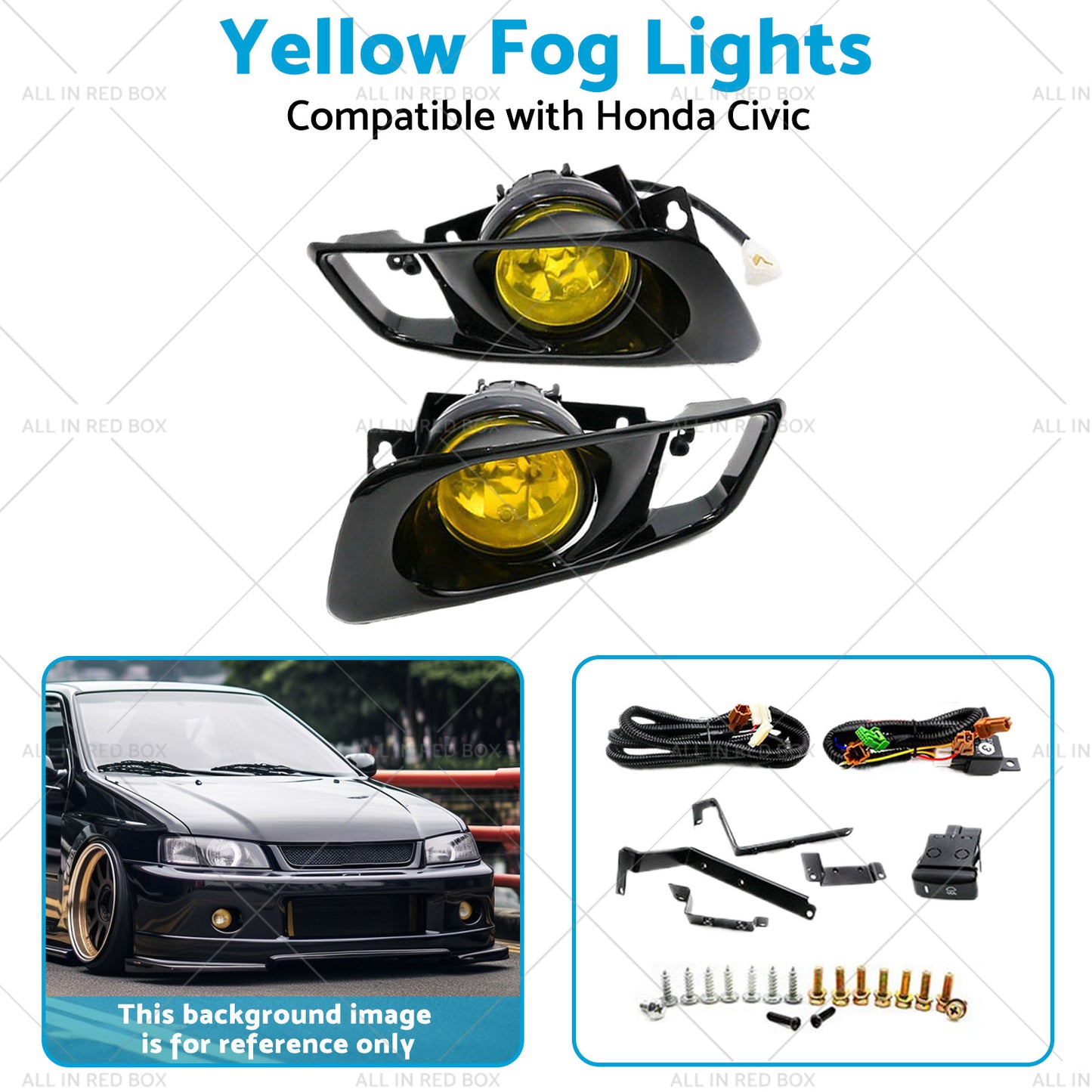 Yellow Fog Lights Suitable for Honda Civic EK EM 2 3 4 Dr JDM Lamp Kit 99-00