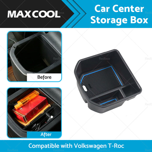 Car Center Armrest Storage Box Organizer Tray Blue Suitable For VW T-Roc 20-22