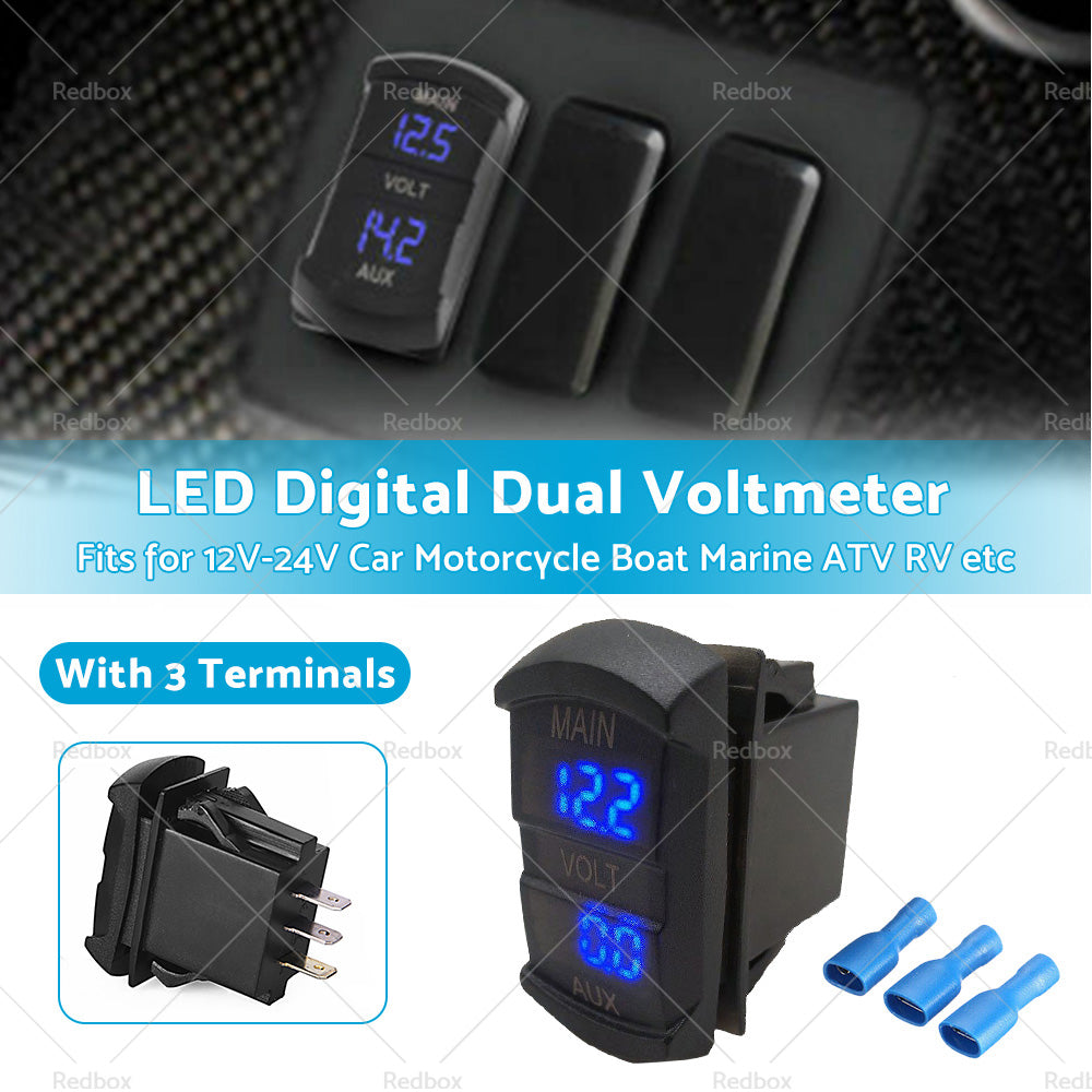 12V-24V Dual Voltmeter Battery Monitor LED Digital Car Boat Voltage Marine Gauge