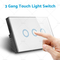 1Piece 1/2/3 Gang Touch Wall Light Switch LED 1 Way Touch Glass Switch