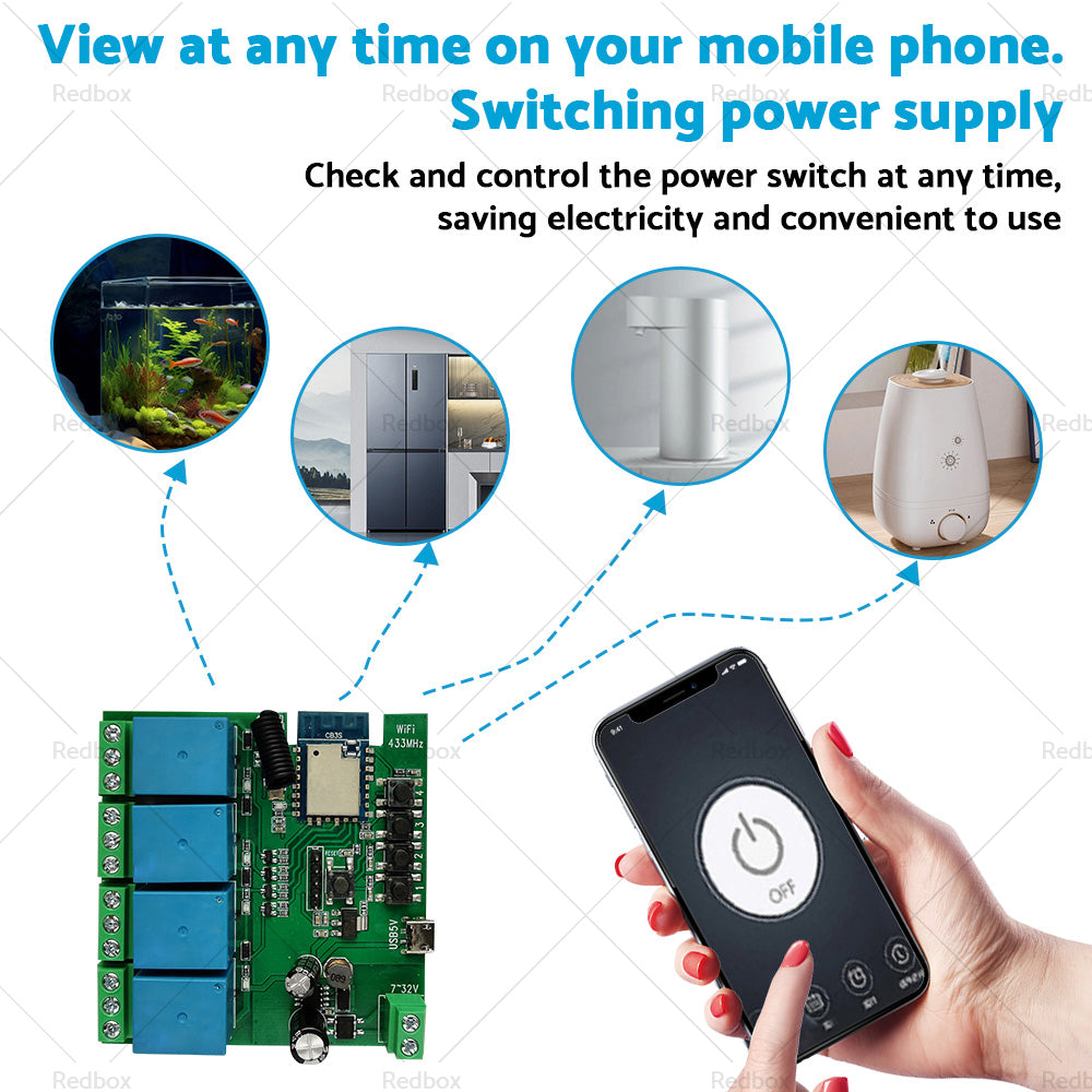 WIFI Bluetooth-compatible AC DC 4 Channel Relay Module Development Board