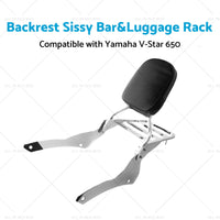 Chrome Backrest Sissy Bar Luggage Rack Suitable for Yamaha Vstar 400 650 98-18