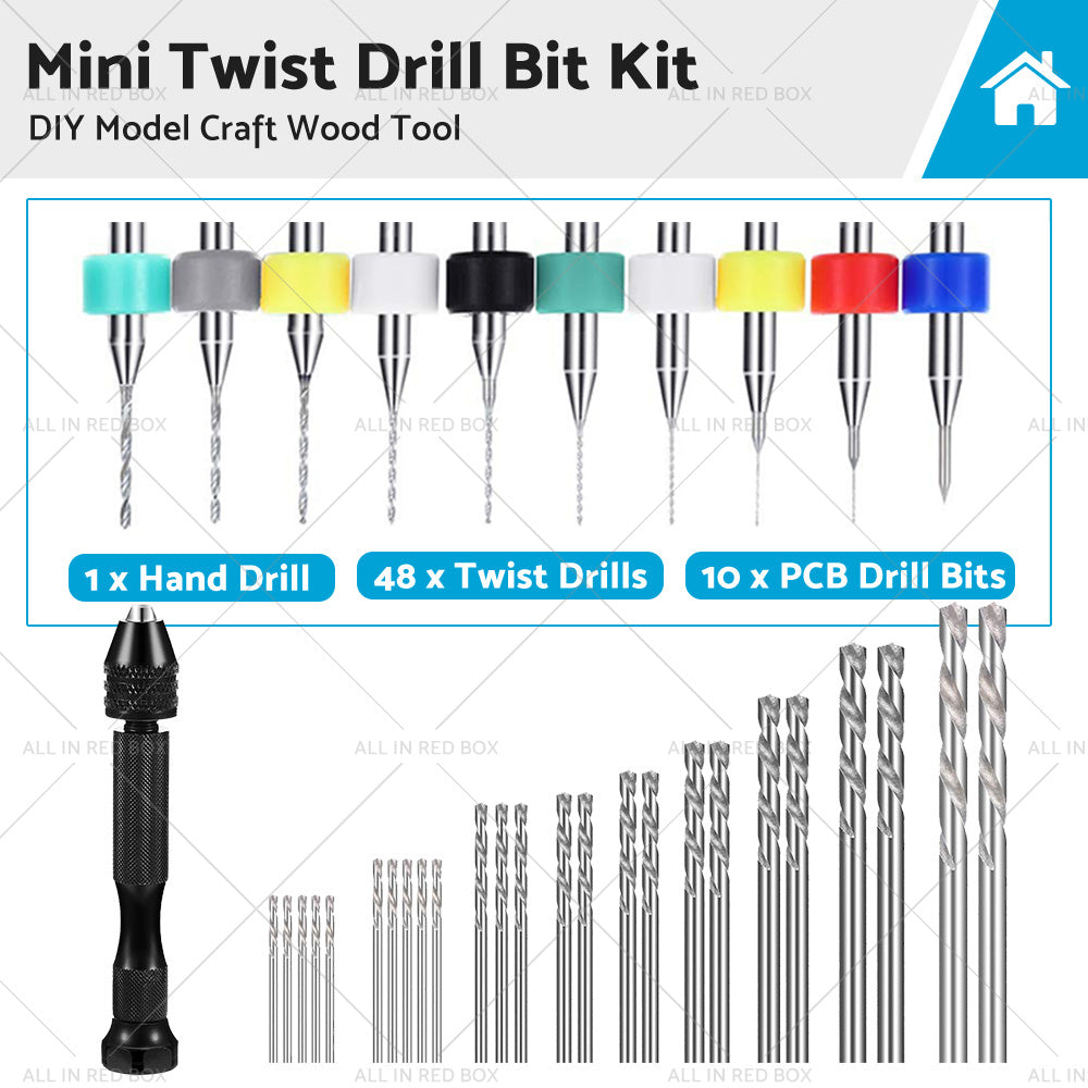 59Pcs Mini Twist Drill Bits Micro Hand Drilling Set DIY Model Craft Wood Tool