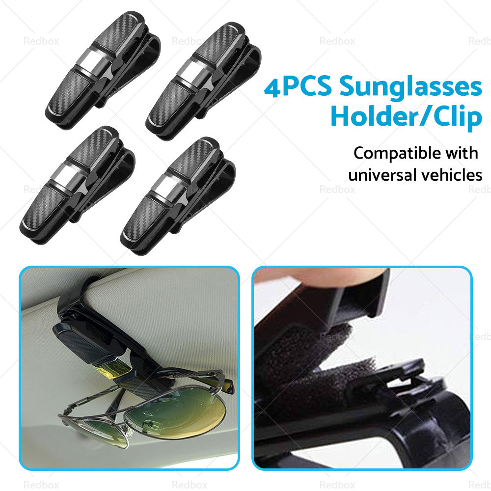 4PCS Luxury Car Sunglasses Holder Car Visor Sunglasses Clip Sun Ticket Card Hold