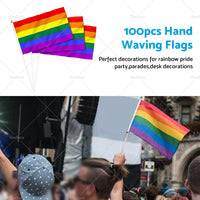 100x Small Rainbow Flag Gay Lesbian LGBT 14 x 21 cm Pride Mini Flags Hand Waving