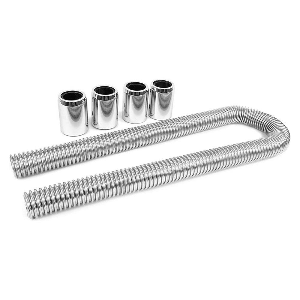 48inch Flexible Stainless Steel Radiator Hose Kit With Chrome Caps Suitable For Car Polished