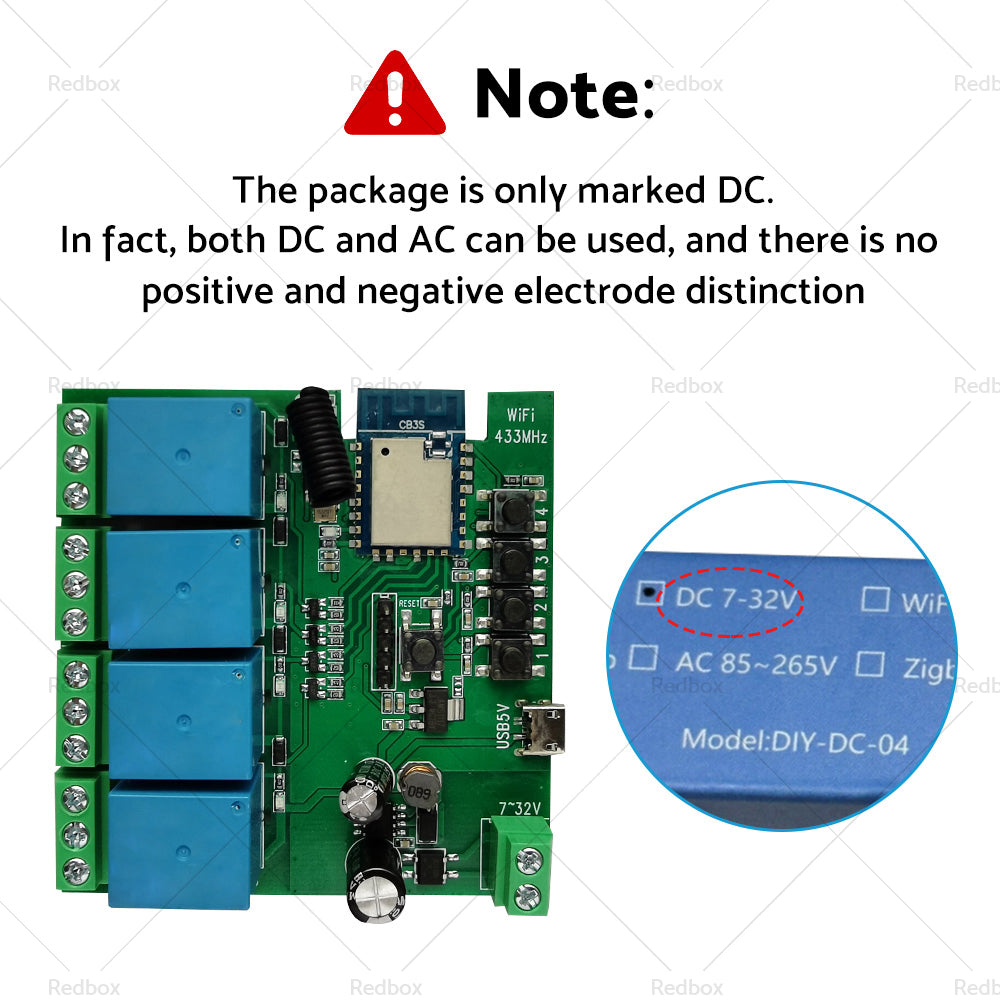 WIFI Bluetooth-compatible AC DC 4 Channel Relay Module Development Board