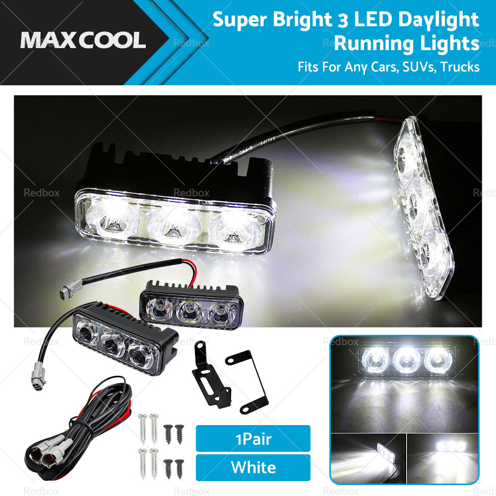 2X Super Bright 3 LED Daylight Running Lights Daytime Driving Light DRL White