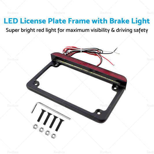 Motorcycle License Plate Frame Bracket w  LED Brake Light  Suitable For Harley