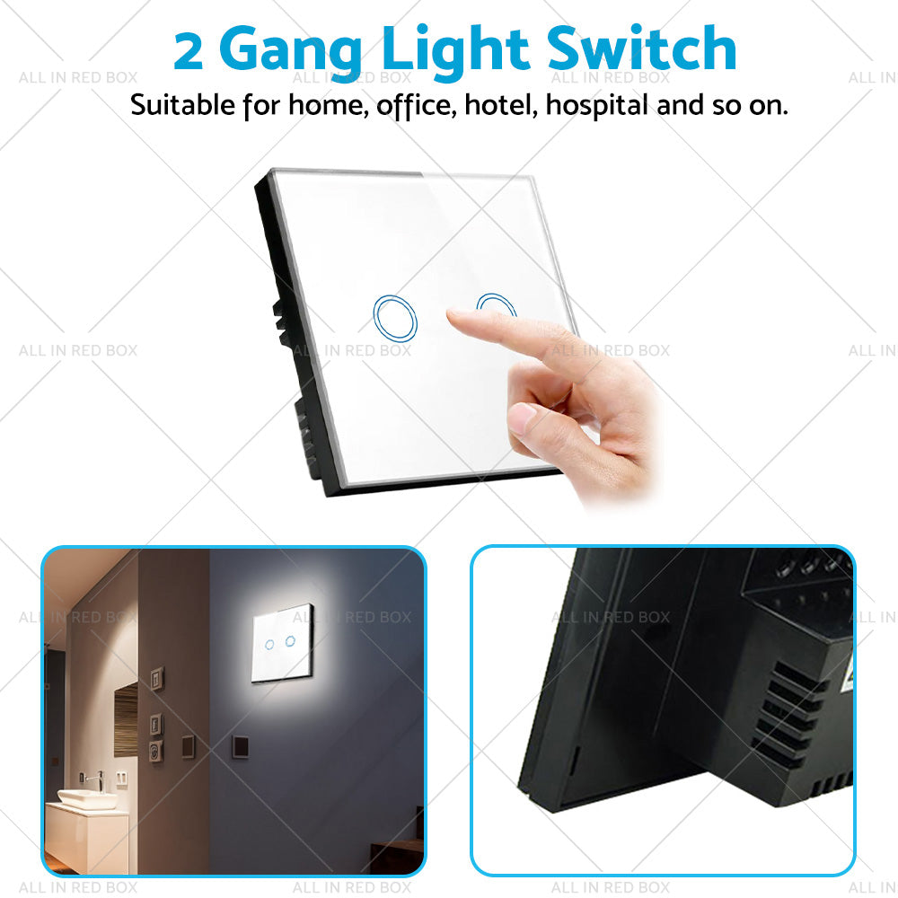 87x87mm Touch Wall Light Switch LED 2 Gang 1way Touch Glass Switch