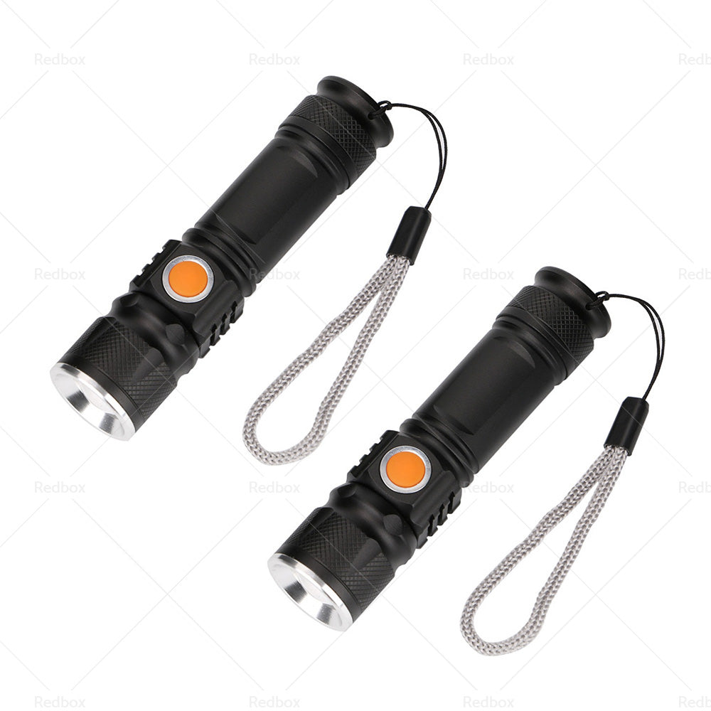 2PCS USB Rechargeable LED Flashlight Waterproof Torch Black