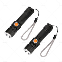 2PCS USB Rechargeable LED Flashlight Waterproof Torch Black