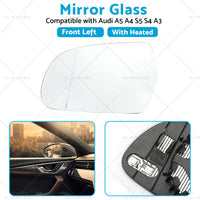 Left Side Mirror Glass with Heated Back Base Suitable for Audi A3 A4 S4 A5 S5