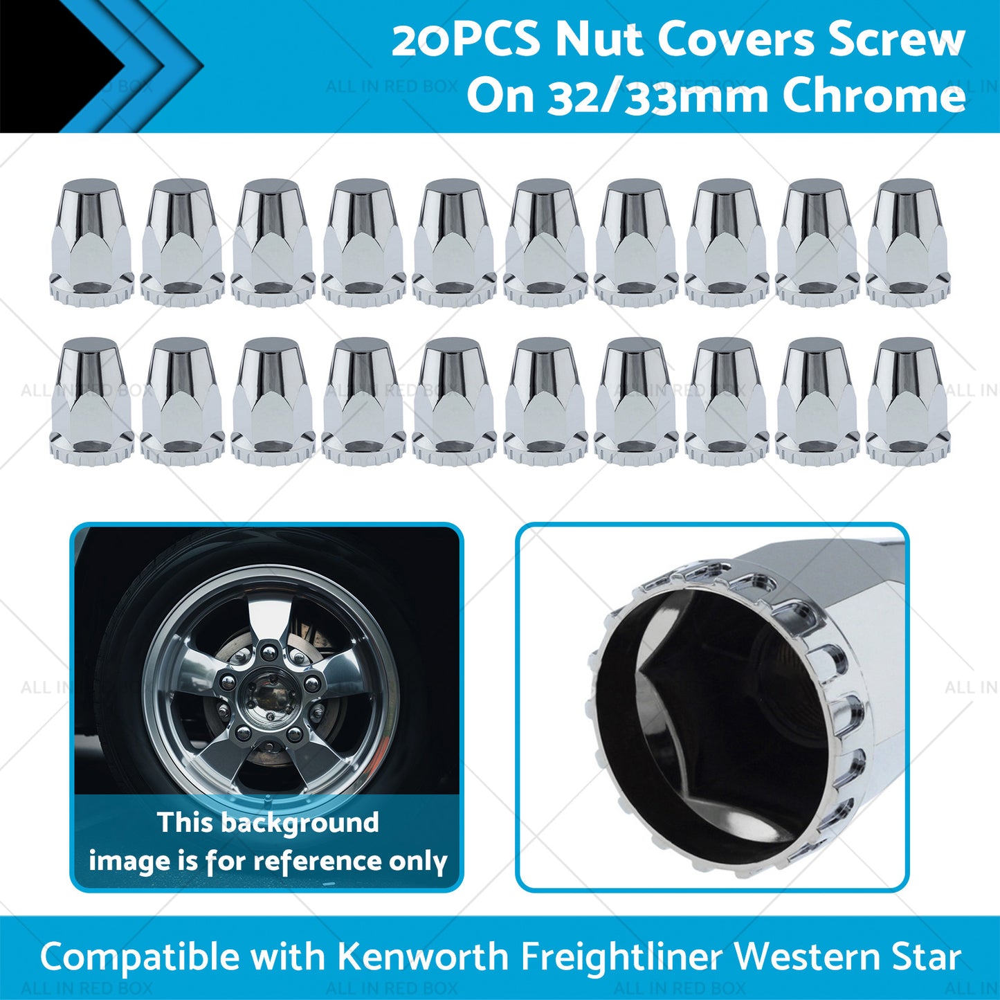 20x Nut Covers Screw Chrome 33mm Suitable for Kenworth Freightliner Western Star