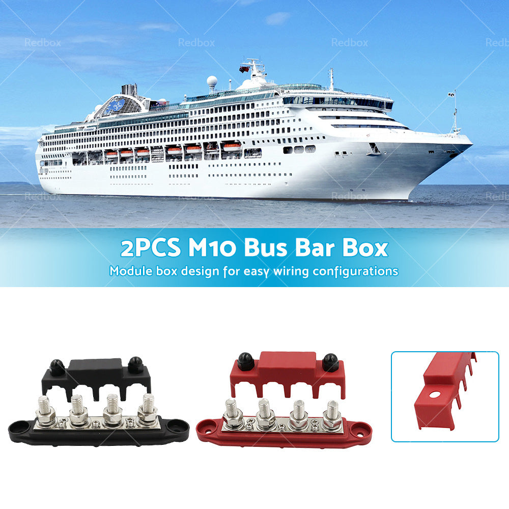 2PCS M10 4 Post 250A DC 48V Studs Bus Bar Power Distribution Box Terminal Block