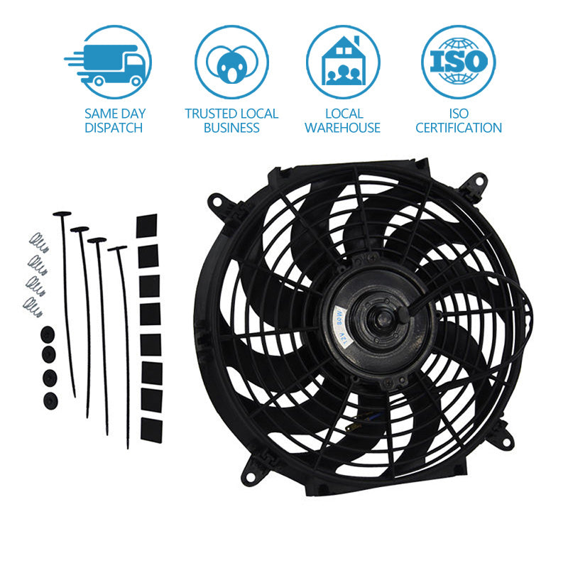 12inch Universal Push Pull Radiator Fans Engine Bay Cooling Fan + Fitting Kits