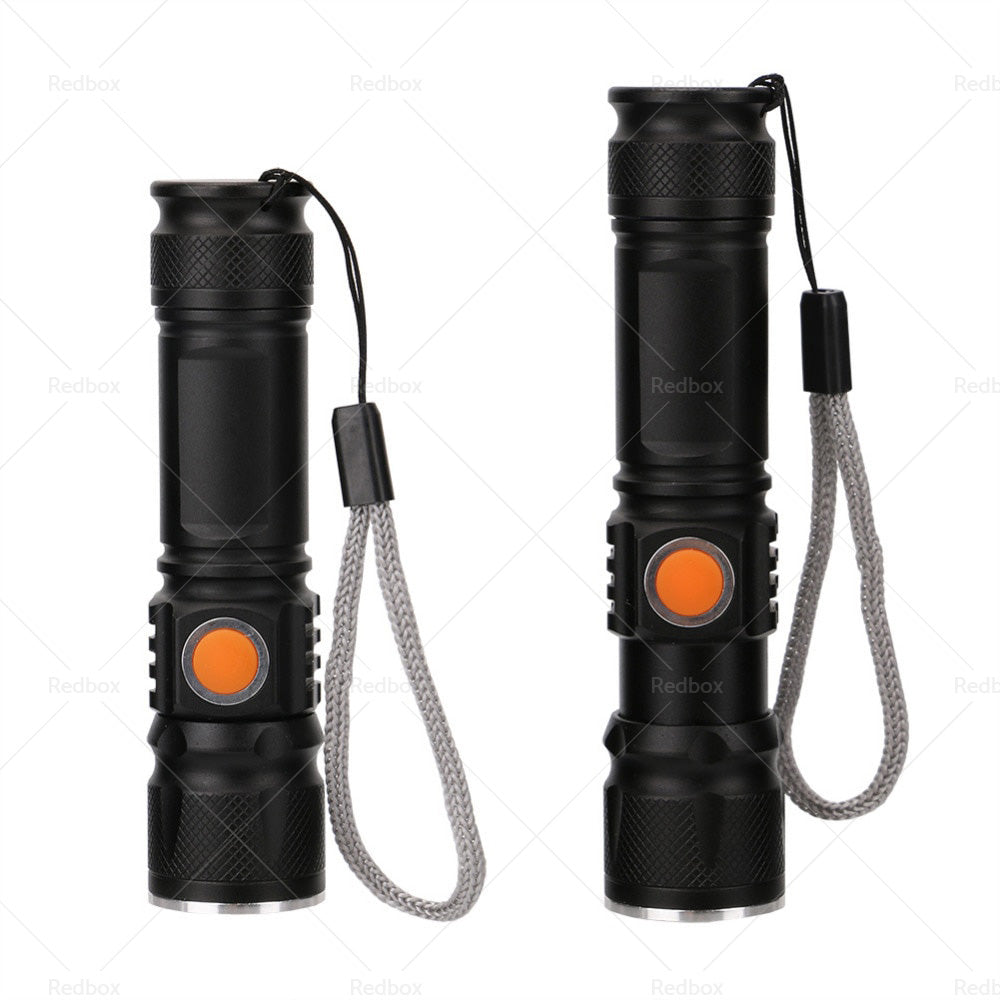 2PCS USB Rechargeable LED Flashlight Waterproof Torch Black