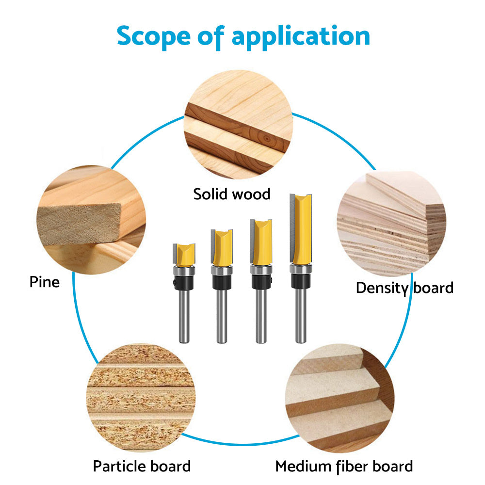 4pcs 1 4 Shank Top Bearing Flush Trim Pattern Router Bit Set Milling Cutter Kit
