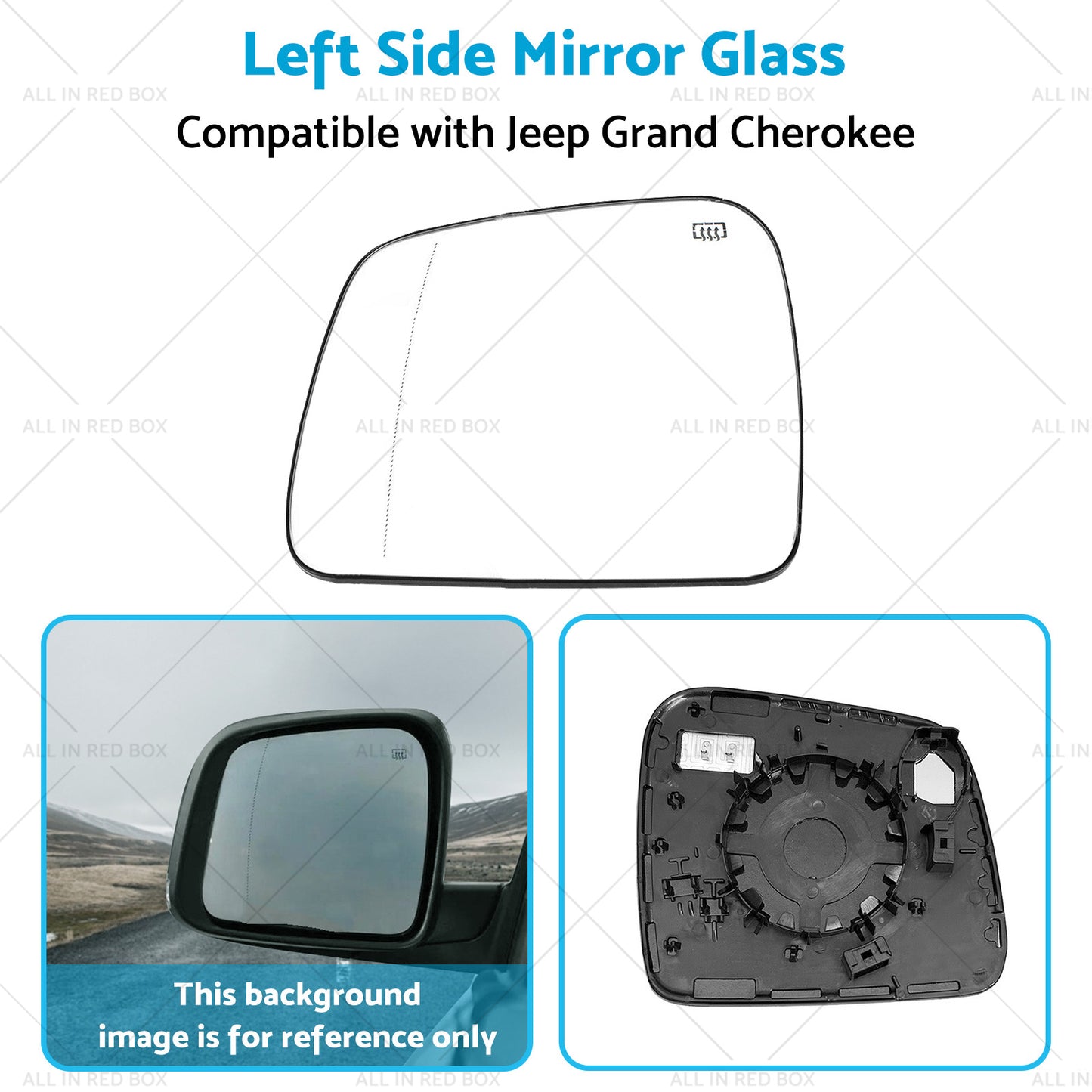 Left Side Mirror Glass Suitablefor Jeep Grand Cherokee WK 10- Convex Heated Base