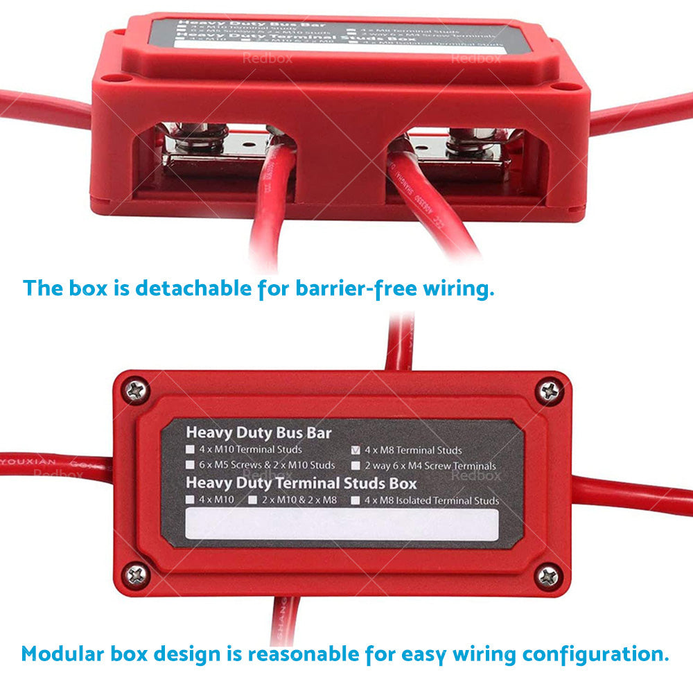 1x M8/M10 300A DC 12V-48V Studs Bus Bar Power Distribution Box Terminal Block