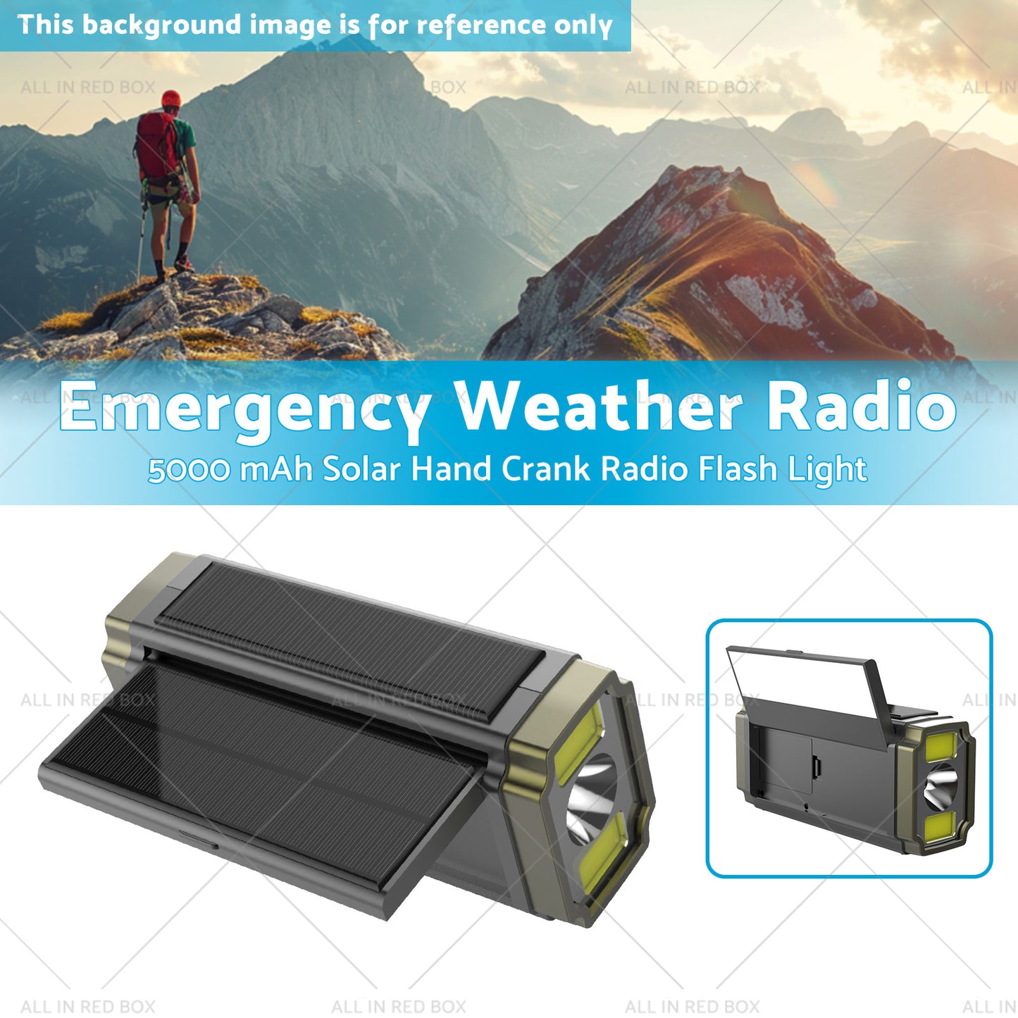 Solar Hand Crank Radio Emergency Weather 5000mAh Power Bank Charger Flash Light