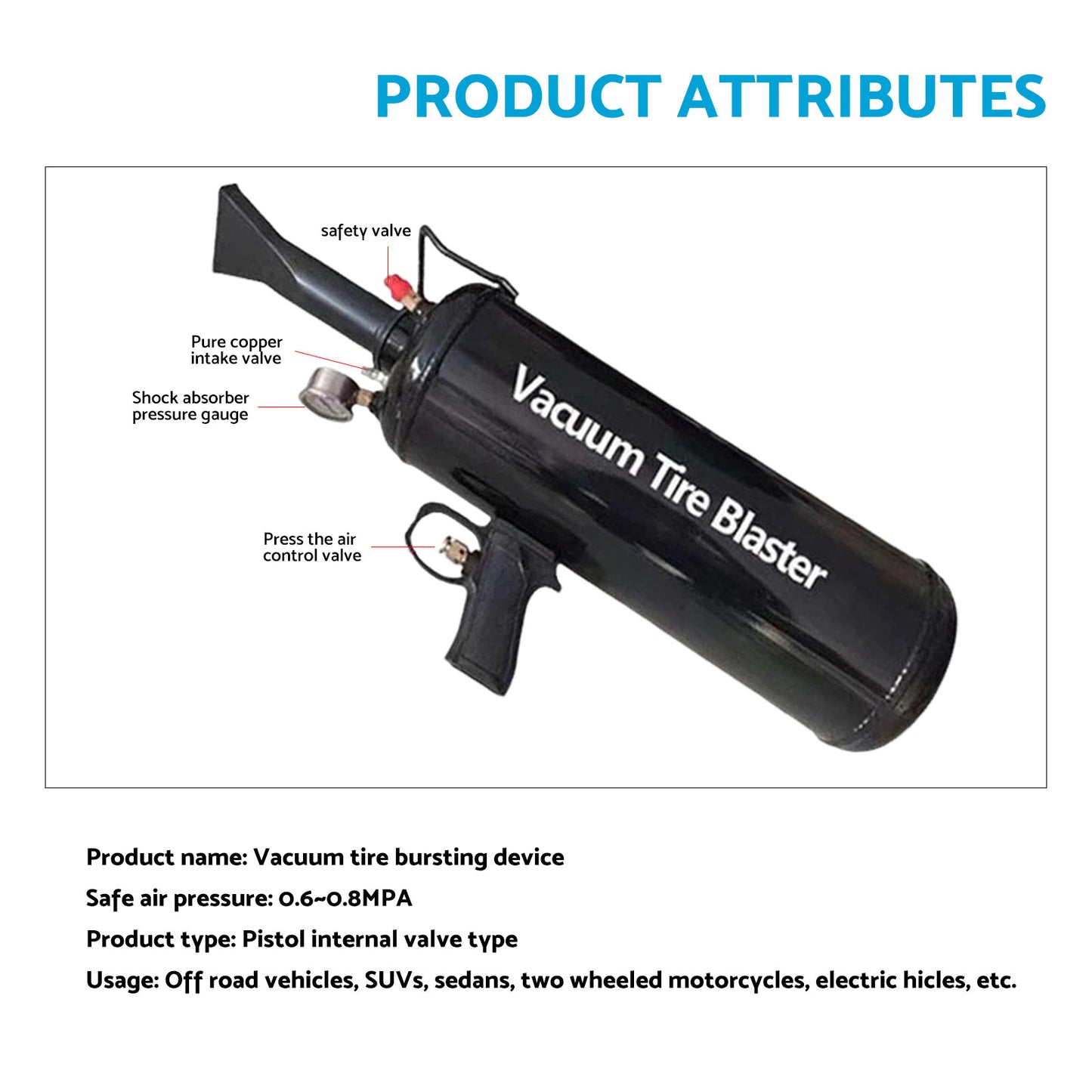 12L Tyre Inflator Bead Seater Blaster Cannon Portable Air Tank Car SUV 4WD