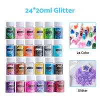 24 x 20ml Colors Glitter Pigment Debris Resin Epoxy Dream Flash Powder Crafts