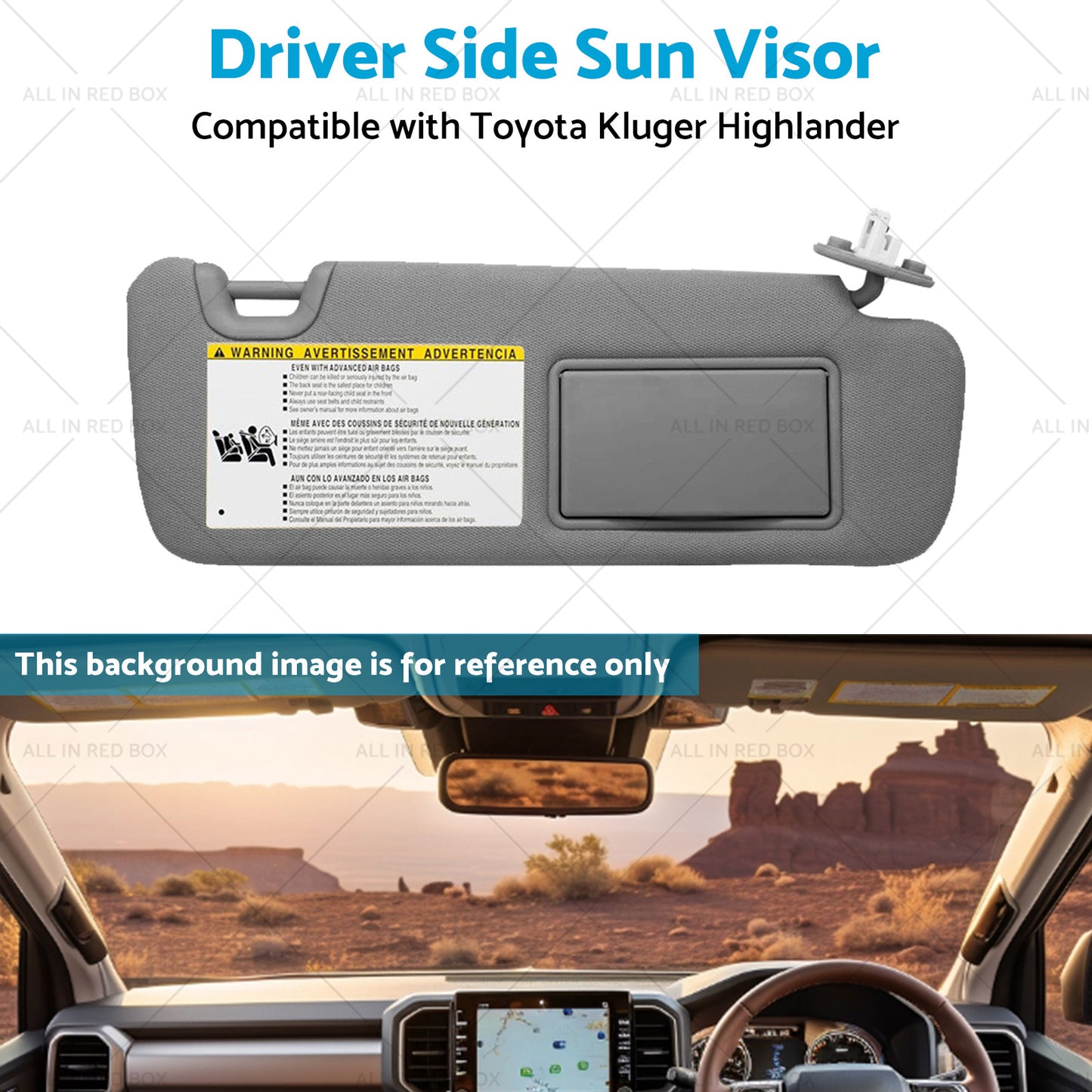 Right Driver Side Sun Visor W  Vanity Light SuitableFor Toyota Kluger 14-19 Gray