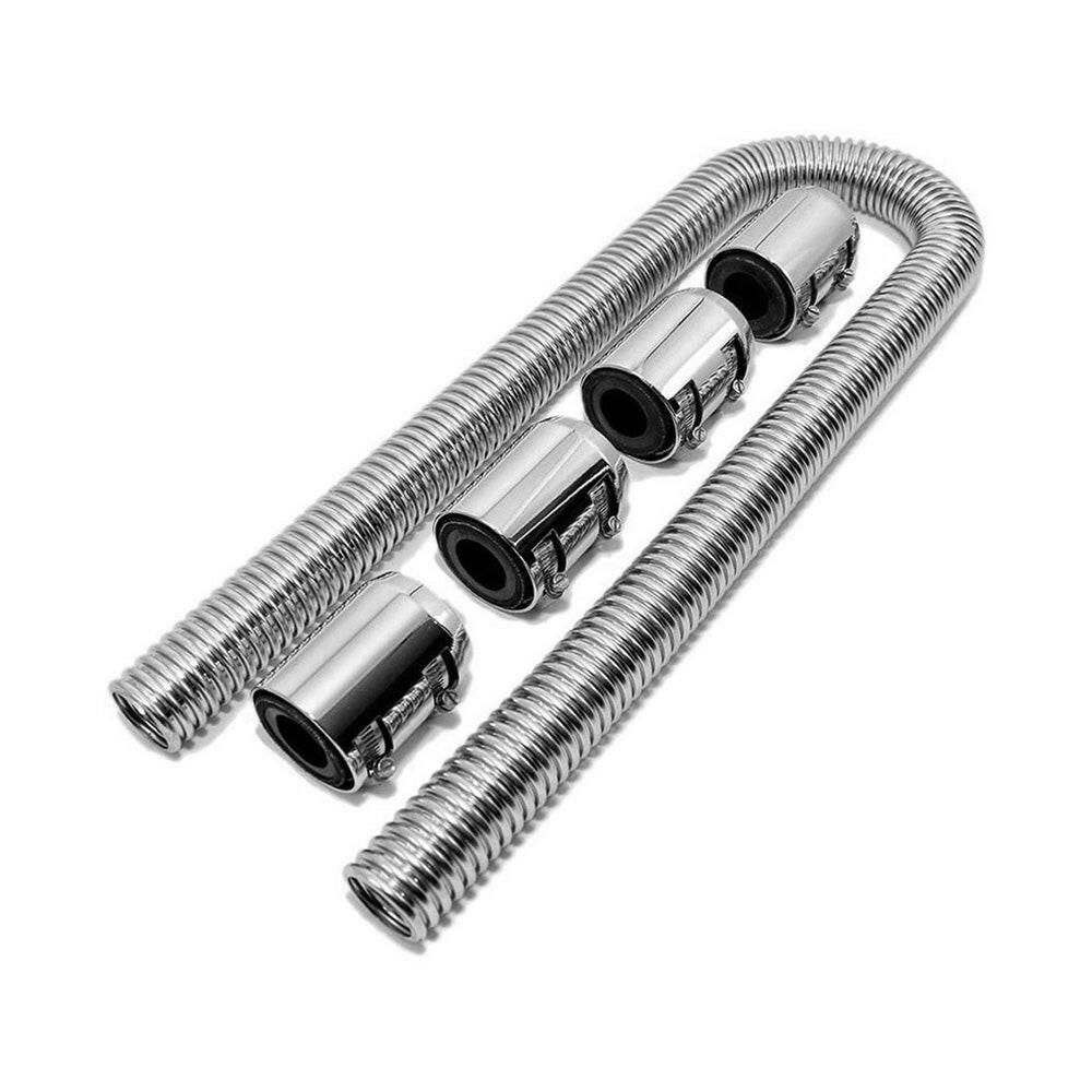 48inch Flexible Stainless Steel Radiator Hose Kit With Chrome Caps Suitable For Car Polished