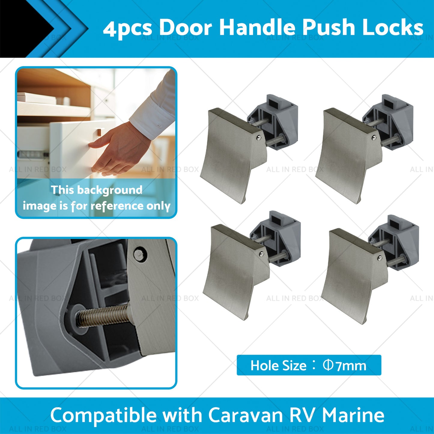 4PCS Square Shape Handle Push Locks Suitable for Caravan RV Marine Latch Knob