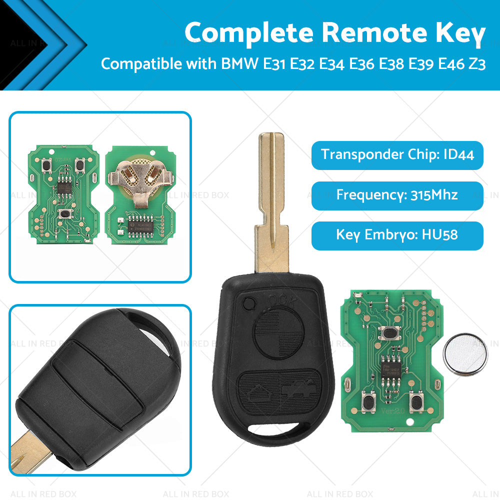 3 Button Complete Remote Key Suitable For BMW E31 E32 E34 E36 E38 E39 E46 Z3