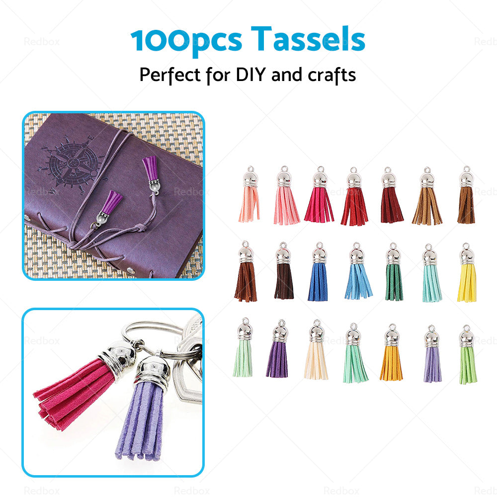 100PCS Key Chain Ring Tassels Pendants Bulk Leather Tassel Crafts Jewelry Making