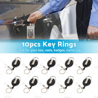 10X Key Rings Retractable Chain ID Pull Holder Reel Belt Clip Extend Recoil Oval