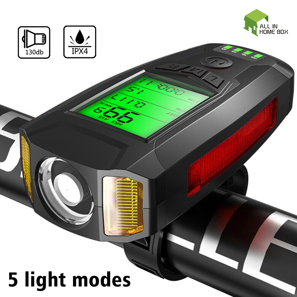 USB Rechargeable LED Bicycle Headlight Bike Front Head Light w or  Horn Speedometer