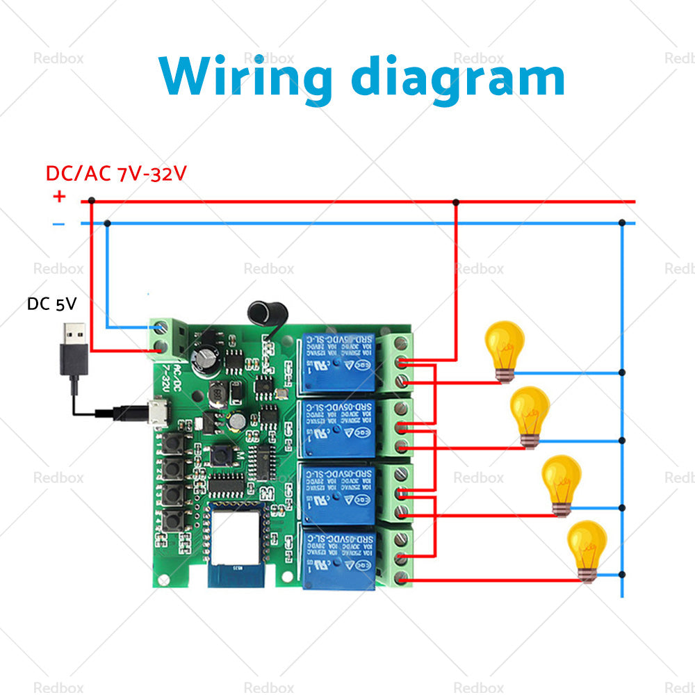 WIFI Bluetooth-compatible AC DC 4 Channel Relay Module Development Board