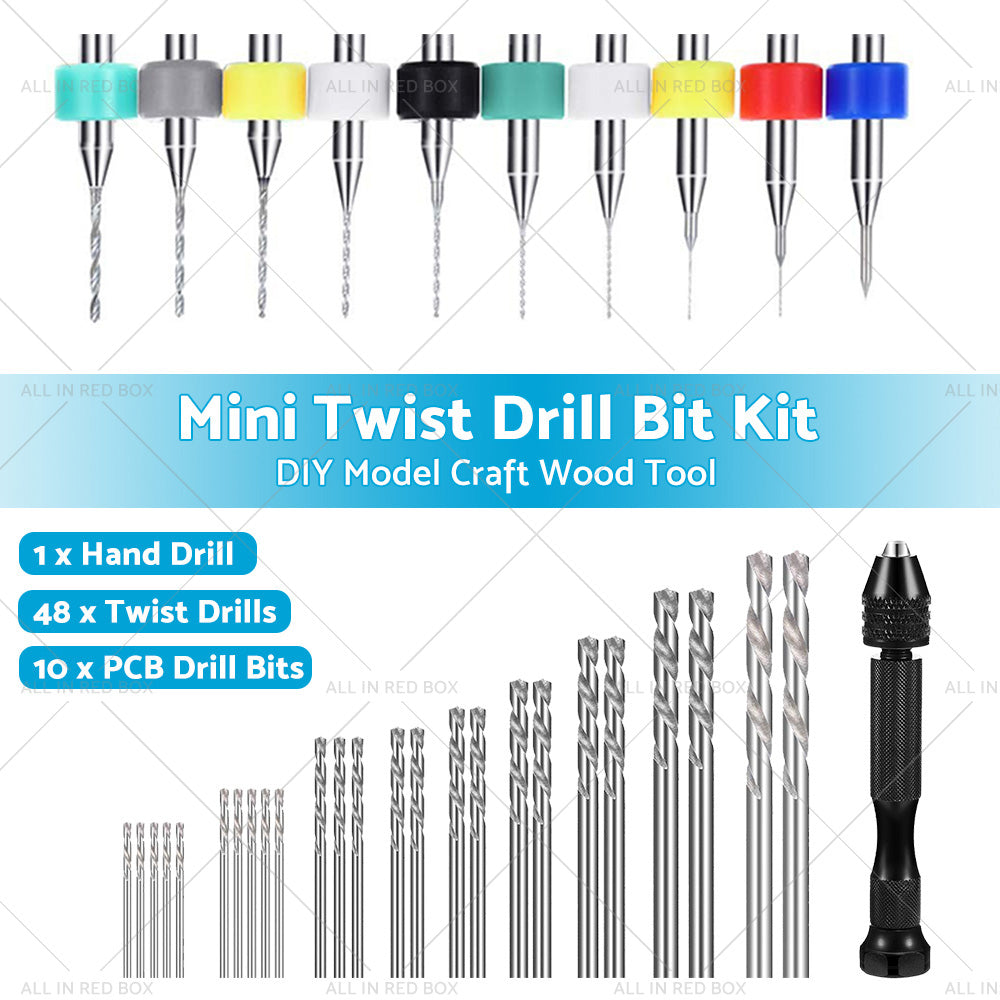 59Pcs Mini Twist Drill Bits Micro Hand Drilling Set DIY Model Craft Wood Tool