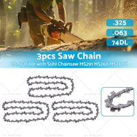 3PCS Chainsaw Chain 74DL 325. 063 Semi Chisel Suitable for 18 inch  Stihl MS291 MS260