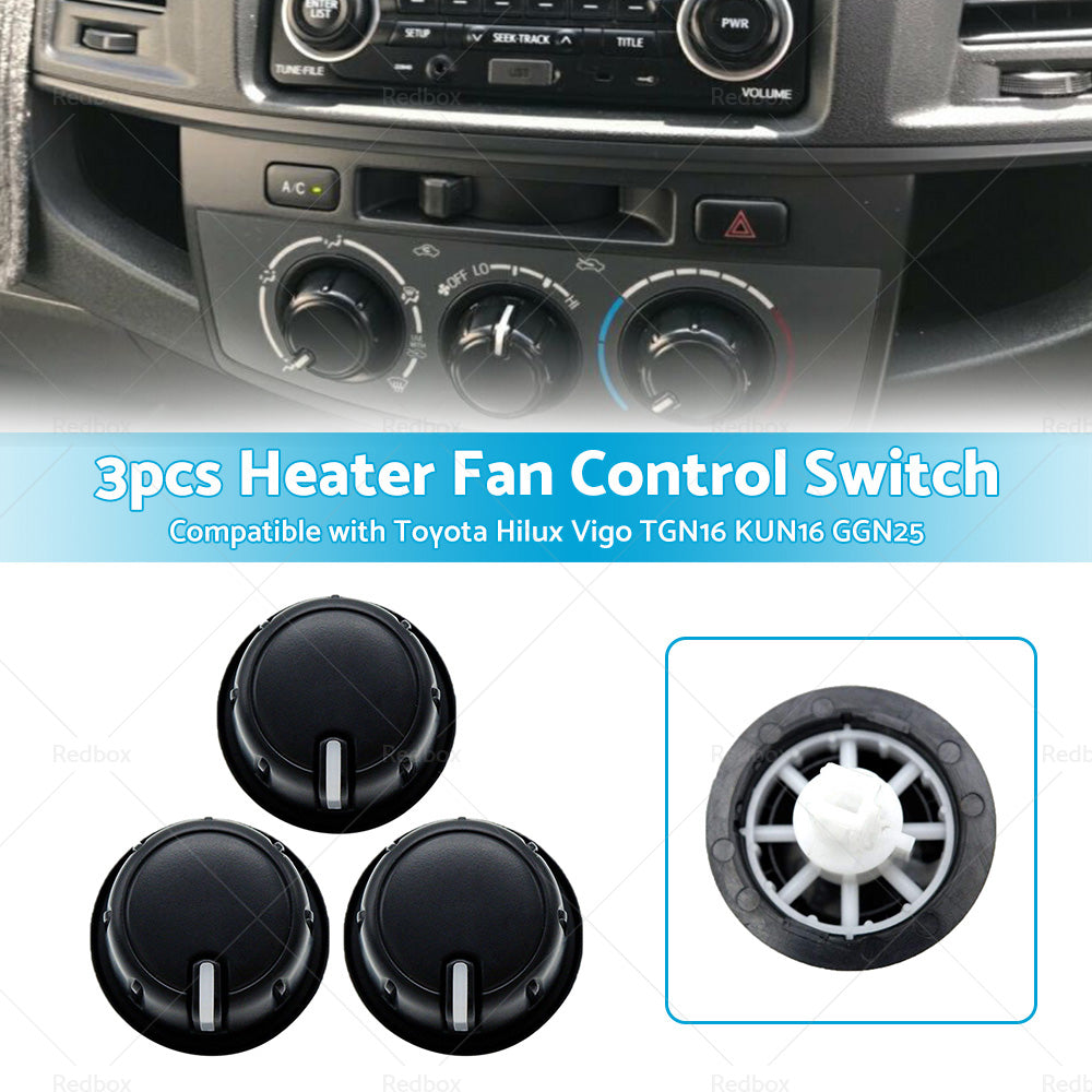 3pcs Heater Fan Control Switch Knob Suitable For Toyota Hilux Vigo TGN16 KUN16