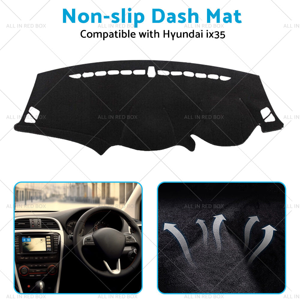 Black Non-Slip Dash Mat Suitable For Hyundai iX35 2010-2015 Dashboard Cover