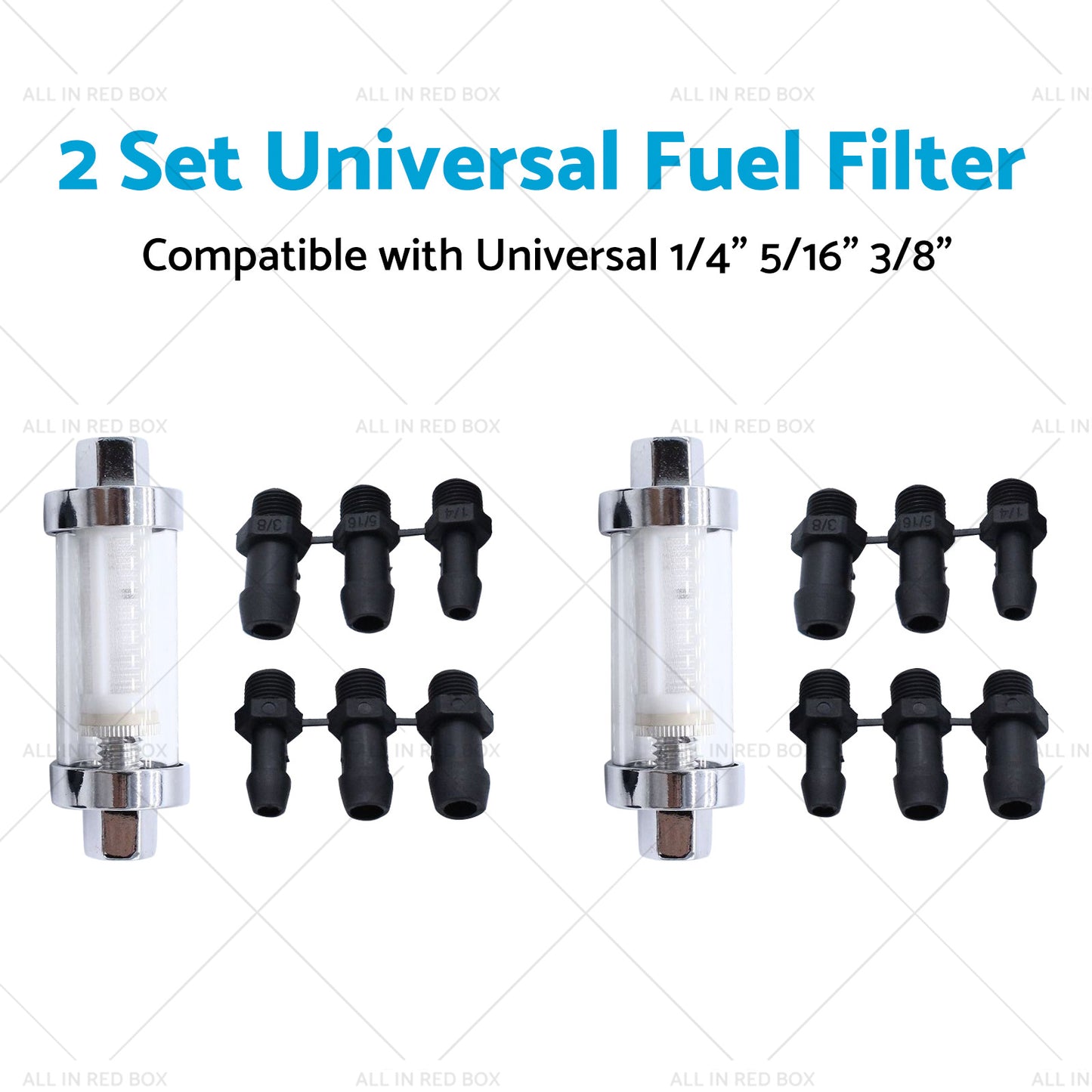 2x Reusable Washable Fuel Filter Chrome Glass Inline Suitablefor 1 4inch 5 16inch 3 8inch