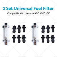 2x Reusable Washable Fuel Filter Chrome Glass Inline Suitablefor 1 4inch 5 16inch 3 8inch