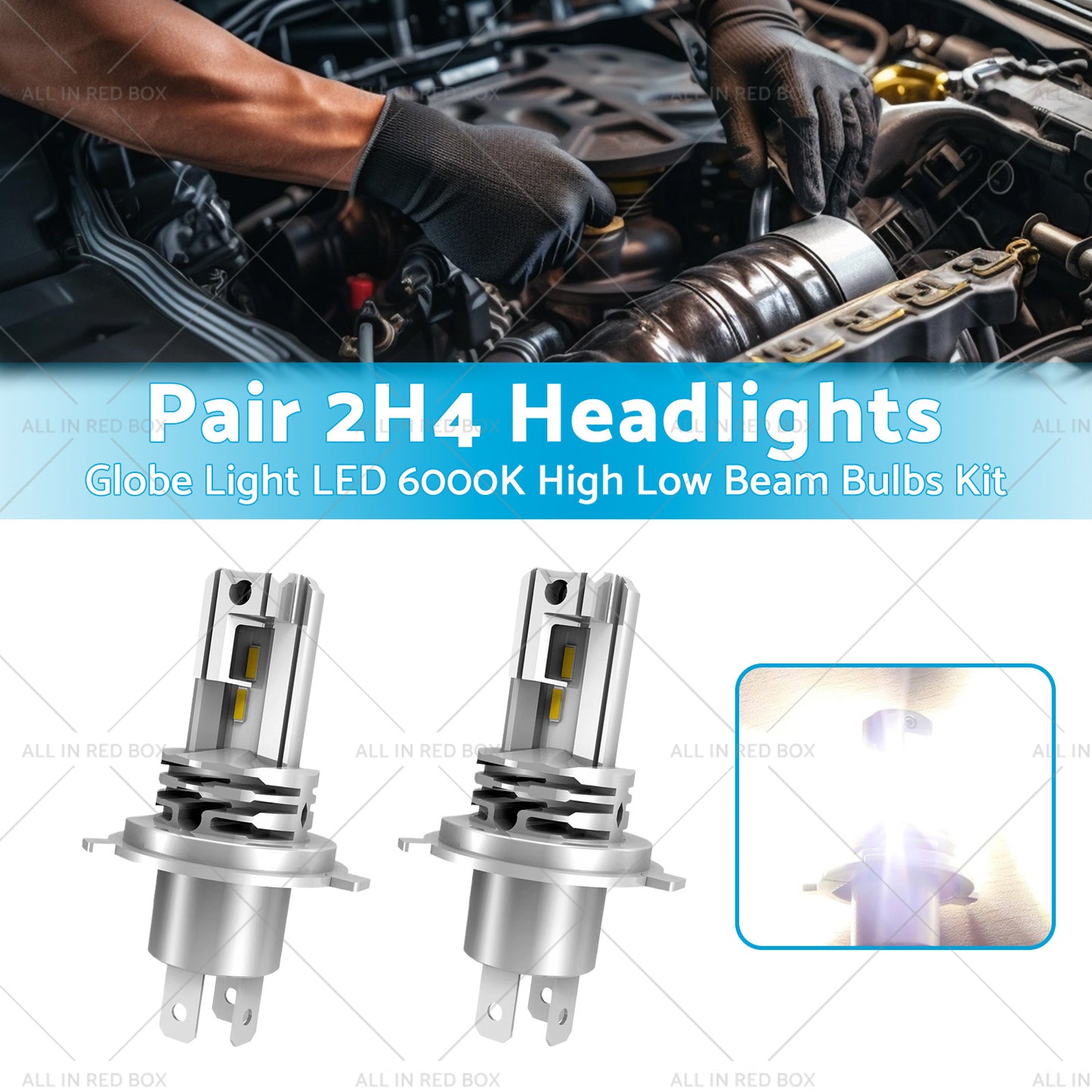 2x H4 Headlights Replacement Globe Light LED 6000K High Low Beam Bulbs Kit