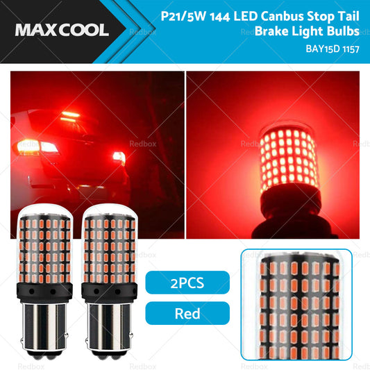 2 X P21 or 5W BAY15D 1157 144 Red LED Canbus Stop Tail Brake Light Bulbs No Error