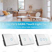 1Piece 1/2/3 Gang Touch Wall Light Switch LED 1 Way Touch Glass Switch