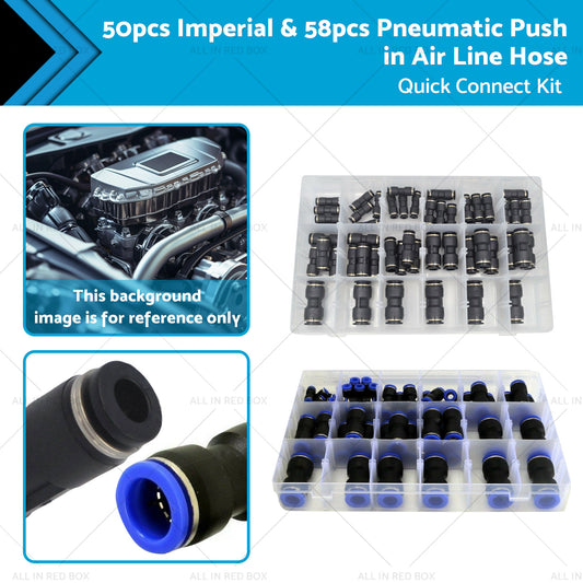 50pcs Imperial  and  58pcs Pneumatic Push in Air Line Hose Joiner Quick Connect Kit