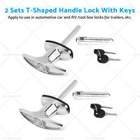 2 Set Chrome Rear Fixing T Handle Lock W or  Key For Trailer Caravan Canopy Toolbox