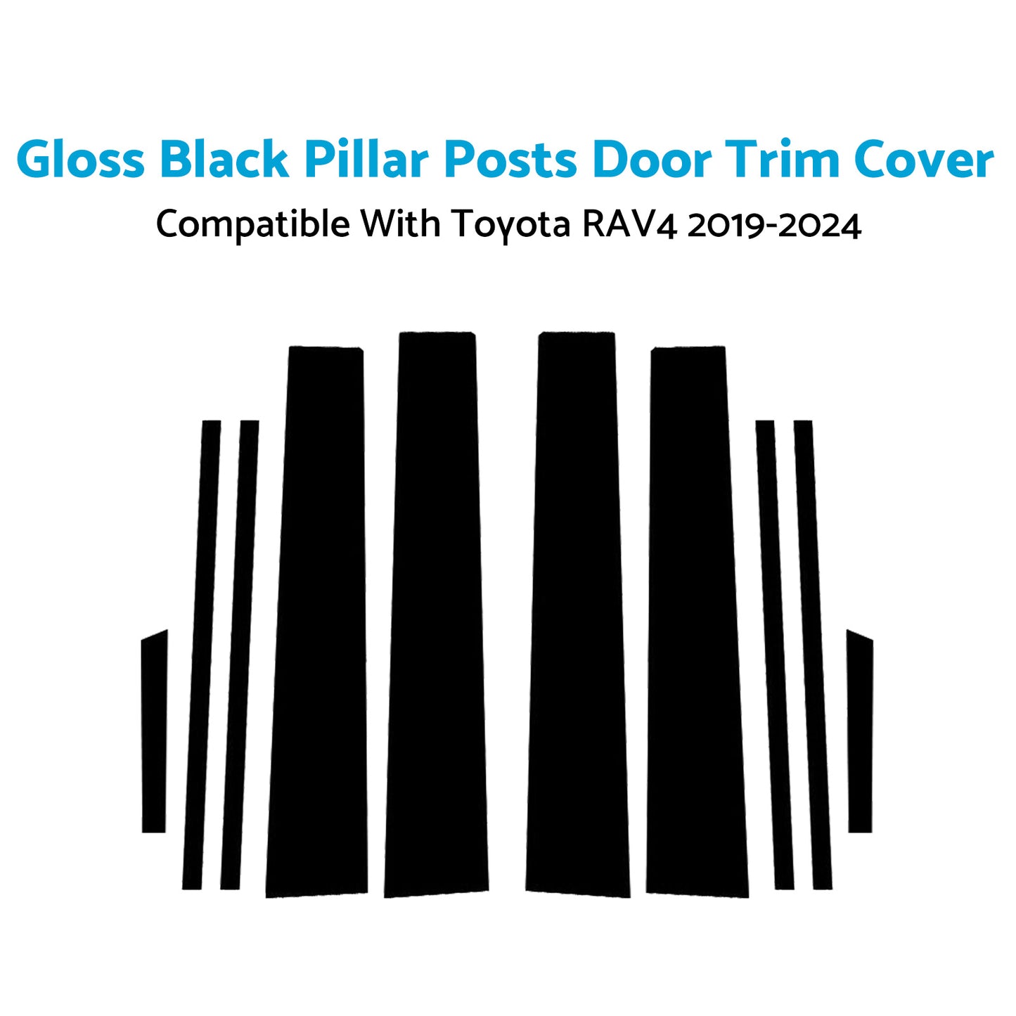 Gloss Black Pillar Posts Door Trim Cover Suitable For Toyota RAV4 2019-2024