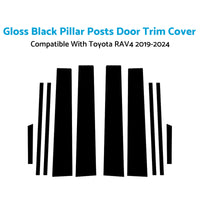 Gloss Black Pillar Posts Door Trim Cover Suitable For Toyota RAV4 2019-2024