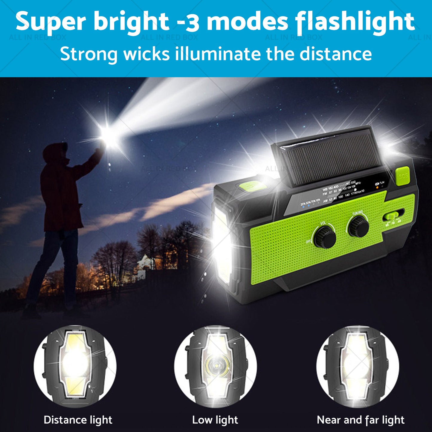 4000mAh Emergency Solar Hand Crank Weather Radio Power Bank Charger Flashlight